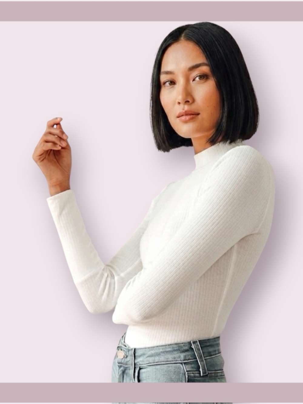 Free People Intimately Ivory Rickie Ribbed Mock Neck Long Sleeve Top
